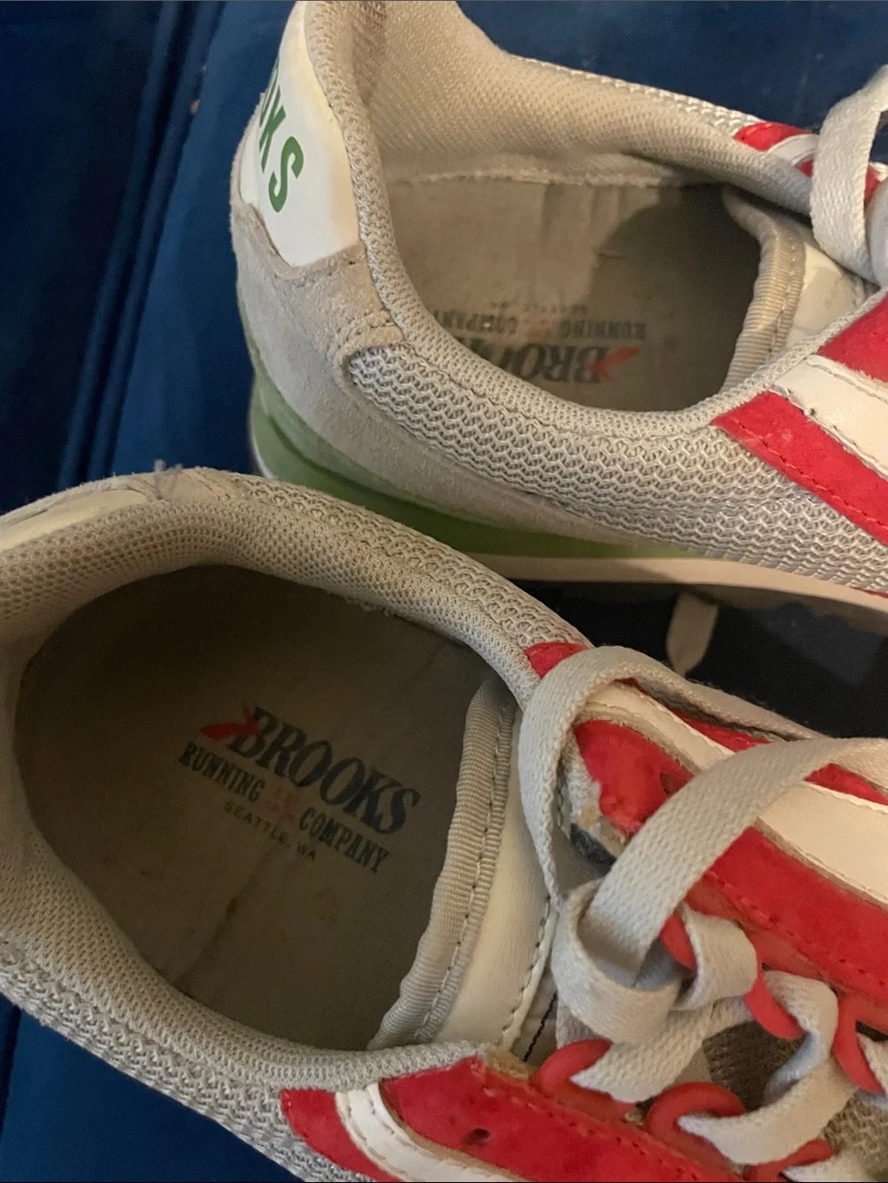 Brooks Retro Runner Sneakers in White, Red & Light Green